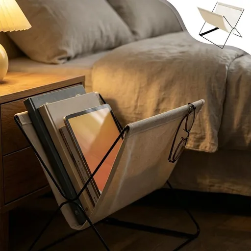 Minimalist Canvas Magazine Rack Freestanding Book Holder Black Metal Frame Stylish Storage Solution for Home Office Living Room