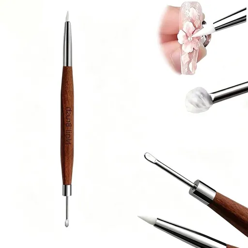 Dual-Ended 3D Nail Art Sculpting Pen,Wooden Handle,Silicone Carving&Gel Picker Tool for 3D Flower Sculpture,1 Piece Silicone Carving Nail Art Sculpture Pen