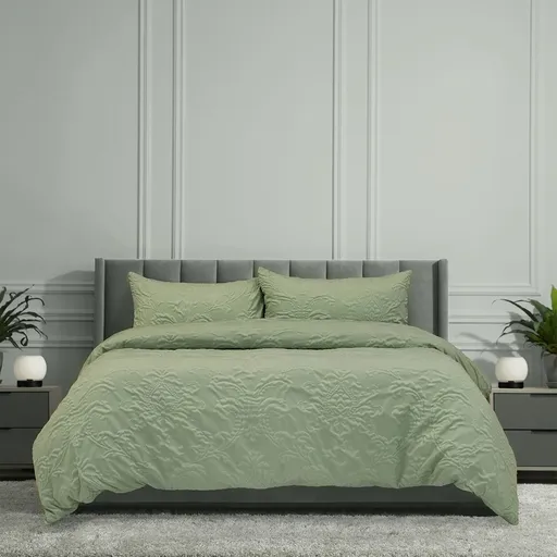 Ardor Adeline Sage Jacquard Damask Quilt Cover Set Queen
