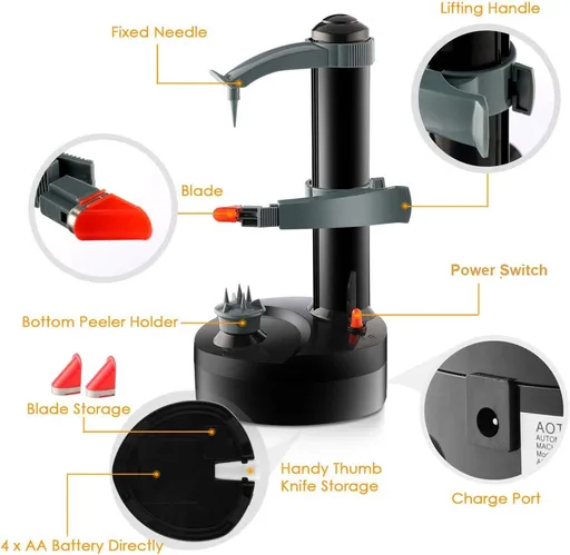 Multifunctional Automatic Electric Potato Peeler Automatic Rotating Fruits Vegetables Cutter Kitchen Peeling Tool (Black)