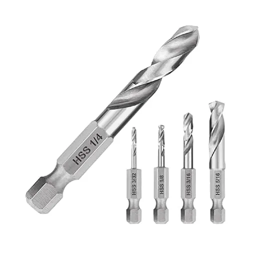 1/4 Hex Shank Drill Bit Set 5PCS Stubby for Metal M2 Short Length Steel Quick Change Chuck