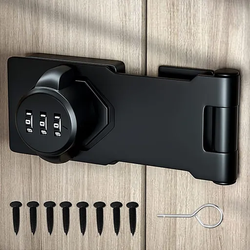 Mechanical Password Rotary Hasp Locks, Door Security Slide Latch Lock for Small Doors, Cabinets, Barn Door,Garden (Black)