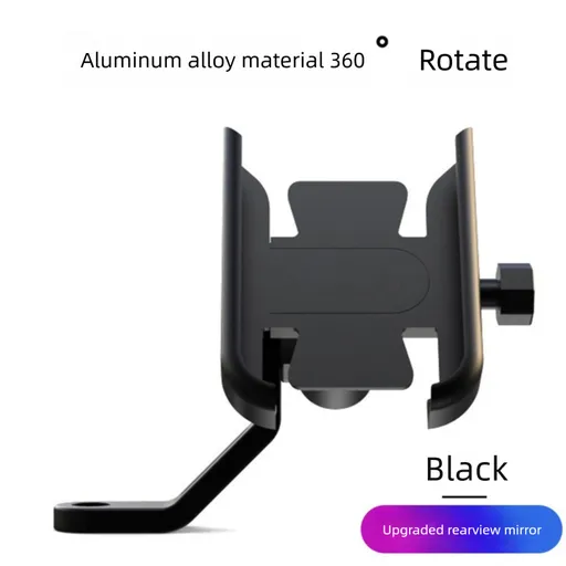 Universal Aluminium Motorcycle Phone Holder Rearview Mirror Mount 360 Rotation Anti-Shake M3 Metal for Motorbike Scooter Black