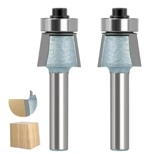 2Pcs Edges Banding Chamfer Router,1/4" Shank,19/32" Dia,1/2" Cut Depth 2-Blade Chamfer Router Bits,Forward & Reverse Carbide Woodworking Flush Trim Router Bit Set