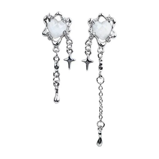 Aesthetic silver glitter flower tassel star shaped women's Gothic heart pendant earrings tassel earrings