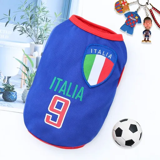 Pet Soccer Jersey Vest Dog Cat Sport Wear Dark Blue No. 9 Italian 6XL (Chest 98cm, approx. 37.5-45kg)