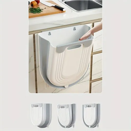 1 Portable Folding Trash Can with Hook - Modern Minimalist Rectangular Design, Space-Saving Durable Plastic Kitchen Bathroom Trash Can, No Power Required, Easy-Clean Surface.grey