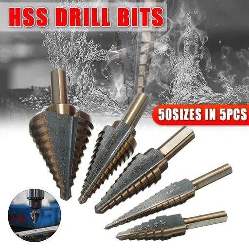 5PCS Titanium HSS Step Drill Bit Set High Speed Steel Cone Hole Cutter Kit Case