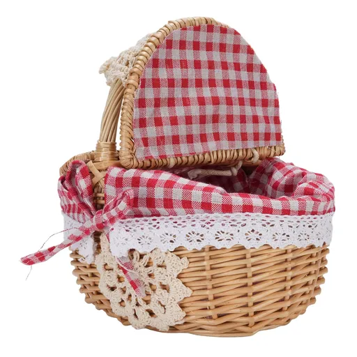Wicker Picnic Basket with Removable Liner Empty Picnic Hamper Basket with Lid and Handle for Easter Camping Mother's Day Red Plaid