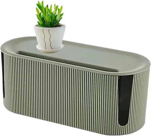 Cable Management Box ABS Cord Organizer With Ventilation Holes And Sliding Lid For Home Office Desk TV Stand Green, 31 x 13.5 x 12.5 cm