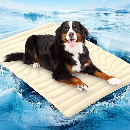 Pet Cooling Mat Self Cooling Pad for Dogs Cats Dual Sided Summer Sleeping Bed Beige Medium (91x58cm)