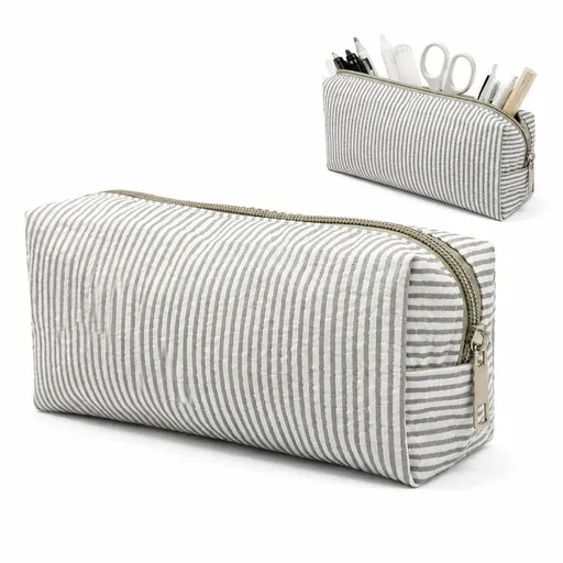 Large Pencil Pouch with Smooth Zipper, Polyester Pen Bag for School and Office, Grey, 21x7.5x8 cm