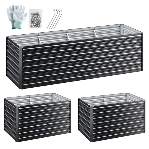Green Fingers 2-in-1 Raised Garden Bed Kit, 240cm/120cm| 77cm Extra Deep Ergonomic Planter Box | Protect Your Back | Galvanised Steel Vegetable Flower Pot for Outdoor Garden | Includes Gloves & Pegs