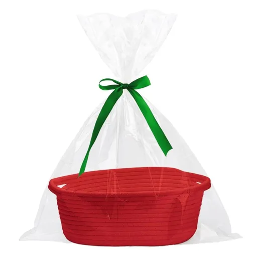 1X Decorative Empty Gift Basket Storage Basket Small Basket with Gift Bag and Ribbons 12"X 8" X 5" Cute Small Woven Basket Rope Shelf Toys Storage Basket with Handle Decorative Empty Gift Basket