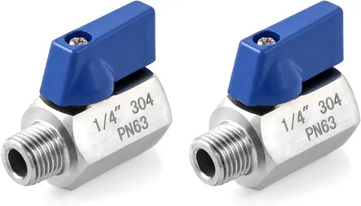 Mini Ball Valve, 2 Pack 1/4" NPT Thread Female and Male 304 Stainless Steel Shut-Off Valves