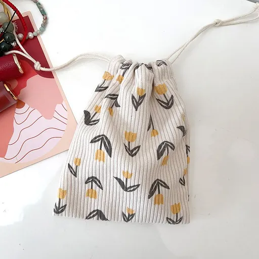 Corduroy Storage Bag Cube Travel Organizer BYBY-195 Yellow Flower