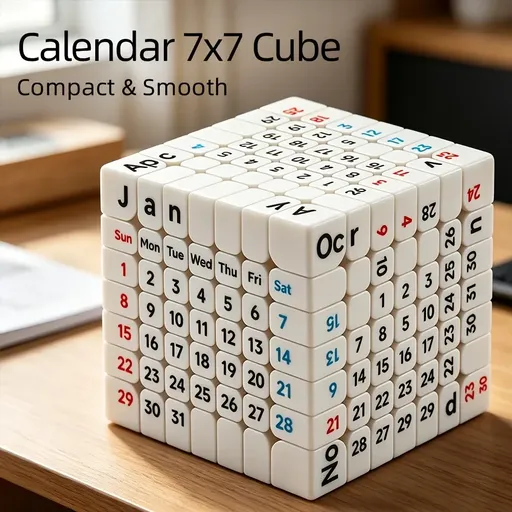 7x7 Cube Calendar Puzzle, Smooth Turning Educational Toy in Color Box, Free Combination of Month Date Week, Desktop Display, for Advanced Players