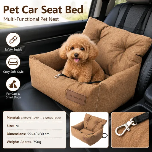 Yellow M Size 55x40cm Car pet bed -Oxford Linen Removable Washable Non-Slip Sofa Bed for Small Dogs Cats Indoor Travel Use