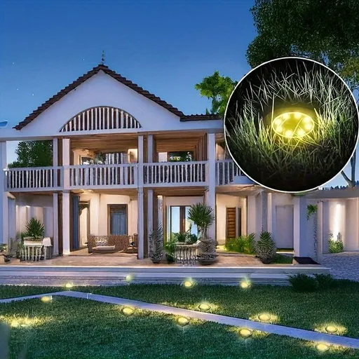 solar ground disk lights, outdoor lighting Australia, 8 LED lights, stainless steel solar lights, path lighting, garden driveway lights, courtyard lawn lighting, solar powered ground lights, energy efficient garden lights, automatic dusk to dawn ligh