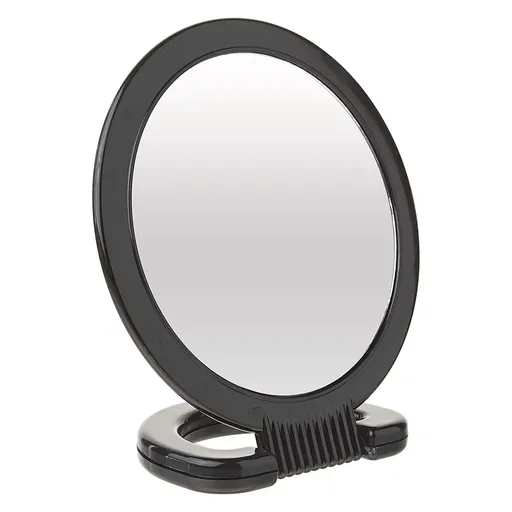 Double Sided Vanity Makeup Mirror with Folding Stand Hand Mirror for Women, Men, Salon, Barber, Shaving, and Travel, Medium Black