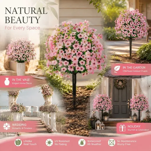 Pastel Pink Artificial Violet Greenery Stems Interior Floral Photo Props
