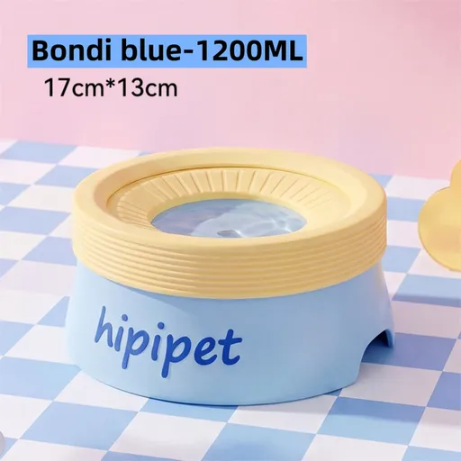 Bondi Blue 1200ML Large No Spill Slow Water Dog Bowl, Pet Water Feeder with Floating Disk - Anti Wet Mouth and Cleaner Drinking, Food Grade PP & TPR, Fully Removable & Easy Clean