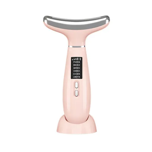 Face Massager -4 Color Red-Light-Therapy for Face and Neck for Wrinkles, Double Chin, Vibrating Facial Massager with Thermals Cold-Hot - Pink - Size 59mm
