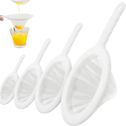 4 pieces - Filter screen - nylon fine sieve with handle - 100/200/300/400 mesh - food filter - fine mesh filter - plastic kitchen sieve - fine mesh sieve - for filtering juice, milk, wine, coffee - white - 14.5*24 cm