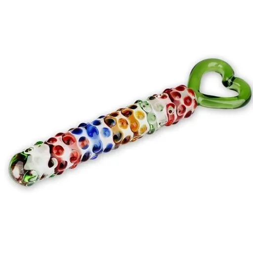 House Of Dasein Glass Dildo Sex Toy Women - Pink - Rainbow Heart Wand