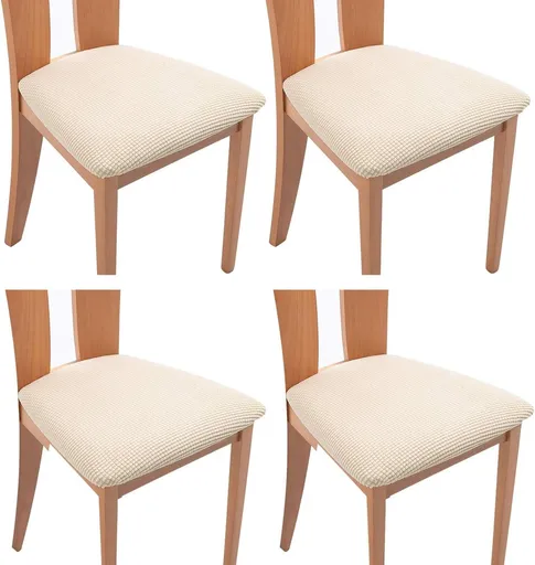 4 Pieces Chair Cover - Chair Cover for Dining Chair - Chair Protectors - Dining Room Chair Covers - chair chair upholstery - removable spandex dining room rack chair cover - Covers for Dining Chairs - Universal Chair Cover - Checks - beige