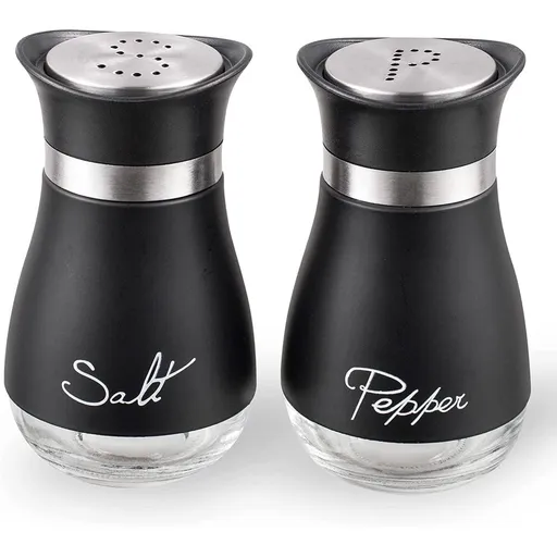 Salt and Pepper Shaker Set with Glass ttom,4 oz Glass ttom Salt Pepper Shaker with Stainless Steel Lid for Kitchen Coing Table,RV,Camp,BBQ Refillable Design,Silver