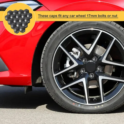 20 Pcs Wheel Lug Nut Caps, Universal 17mm Car Tire Nut Caps/Bolt Cover, Hexagonal Plastic Tire Bolt with Removal Tool (Black)