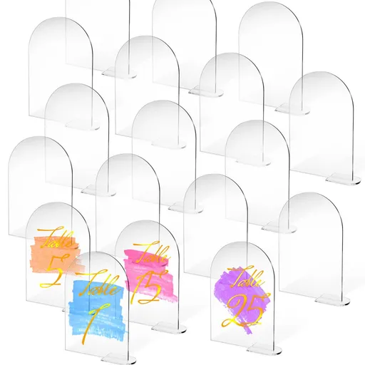 20pcs Transparent arched acrylic logo with bracket, blank arched dome acrylic board, DIY acrylic arched table size