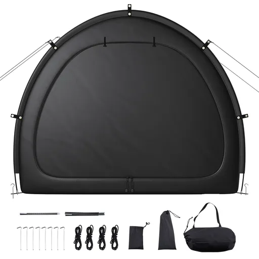 Bike Storage Tent, 1 to 2 Bikes, Outdoor Spacious Bike Storage Tent with Ventilated Window, Waterproof Fan-Shaped Bike Tent with High Strength Fiberglass & Dual Zippers, Fit for Bicycle