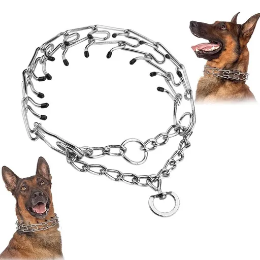 Heavy-Duty Dog Training Collar with Removable Stimulation Links, Anti-Pull Correction Chain for Reactive Dogs, Adjustable Fit for Large & Medium Breeds, Durable Metal Build with Rubber-Tipped Pins for Safe Obedience Walks (L)
