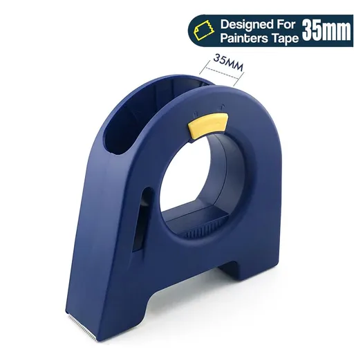 Masking Tape Dispenser with Serrated Metal Cutting Edge Ergonomic Arch Design for Painting Edging, Tile Grouting, Wall Trim and DIY Surface Protection (Blue Dispenser(35mm))