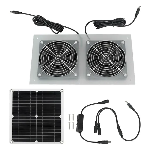 15W Solar Panel Powered Fan Efficient Solar Powered Dual Fan Kits for Chicken Coop Greenhouses Shed Pet Houses Window