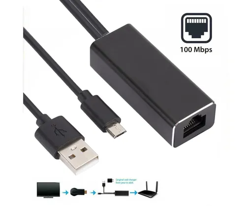 Wired Network Card High-speed Anti-interference Plug Play Micro USB2.0 10/100Mbps External WiFi Network Card for Desktop - Black