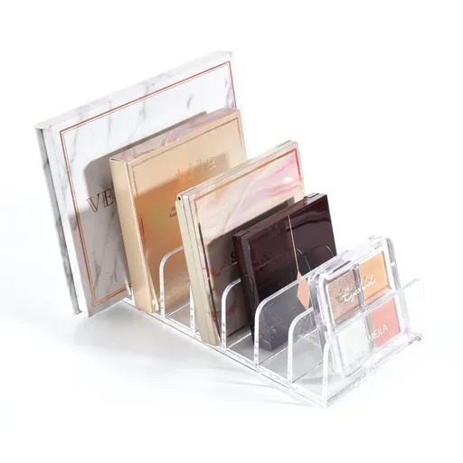 Clear Acrylic Makeup Organiser with 7 Compartments, Vertical Palette Holder for Cosmetics, Desk, Bathroom and Drawer Storage