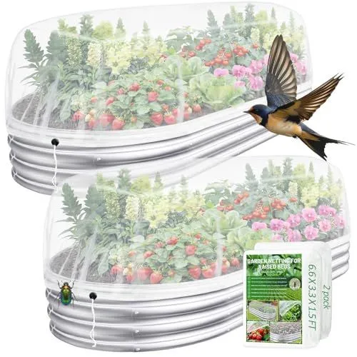 150*75*45cm(L*W*H) 2 Pack Garden Netting for Raised Beds, Ultra Fine Mesh Bird Netting Raised Garden Bed Cover, Plant Covers Pest Barrier Screen with Drawstring for Vegetables Fruits Flowers Protection - White