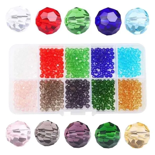 600pcs Faceted Glass Beads, 4mm, DIY MultiColor