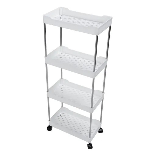 Rolling Cart Widened PP Stainless Steel 4 Tier with Wheels Storage Trolley for Bathroom Toilet Living Room Kitchen White