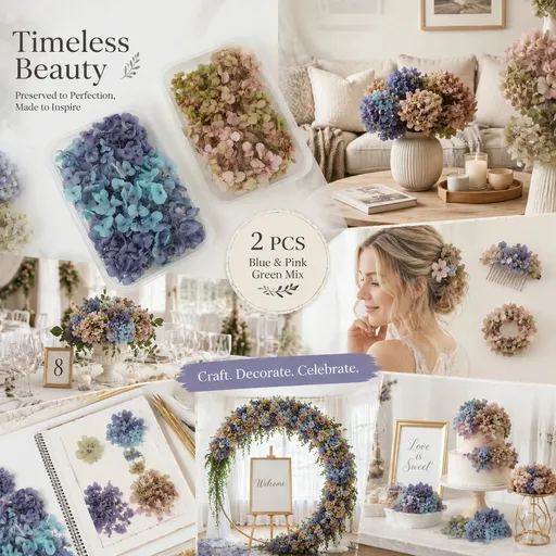 Blue Purple Shade & Agate Blue Preserved Hydrangea Handcraft Floral Supply Set of 2 Boxes