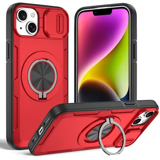 2-in-1 Magnetic Sliding Lens Case, Red for iPhone 14 Plus