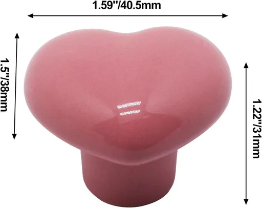 6 Pcs Pink Ceramic Cabinet Knobs, Heart Shaped Drawer Knobs Kitchen Cabinet Dresser Pulls Handles, Decorative Cabinet Door Knobs