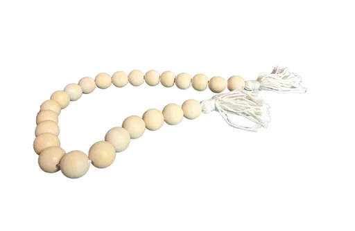 Large Bead Wooden Garland With Tassels - White