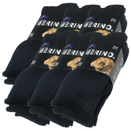 Wool Socks Heavy Duty Cushion Black 6 Pairs