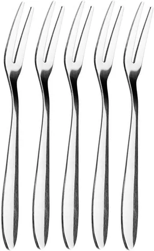 5 Pack Stainless Steel Mini Two-Prong Forks for Appetisers, Fruit, Desserts, Cocktails, Party Platters and Travel, Silver