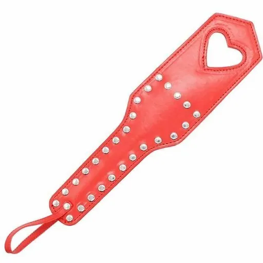 House Of Dasein Leather Studded Spanking Paddle Heart Shaped Slave Whip Bdsm Fetish - Red - One Heart
