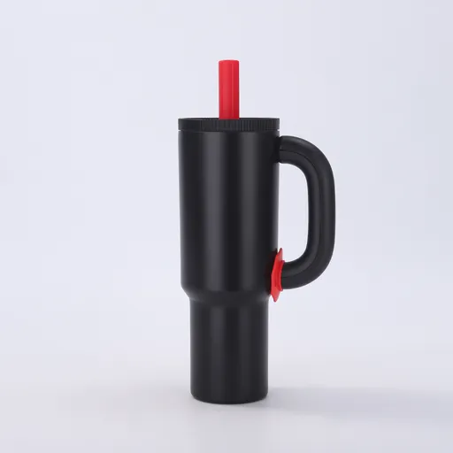 Black 40oz Macron Stainless Steel Insulated Tumbler with Handle and Straw - 14.8 x 10.5 x 28 cm Large Capacity Car-Friendly Travel Mug